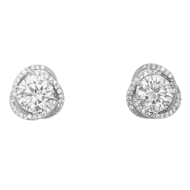 bridal earrings for women -Sterling Silver Cubic Zirconia Swirl Halo Stud Earrings