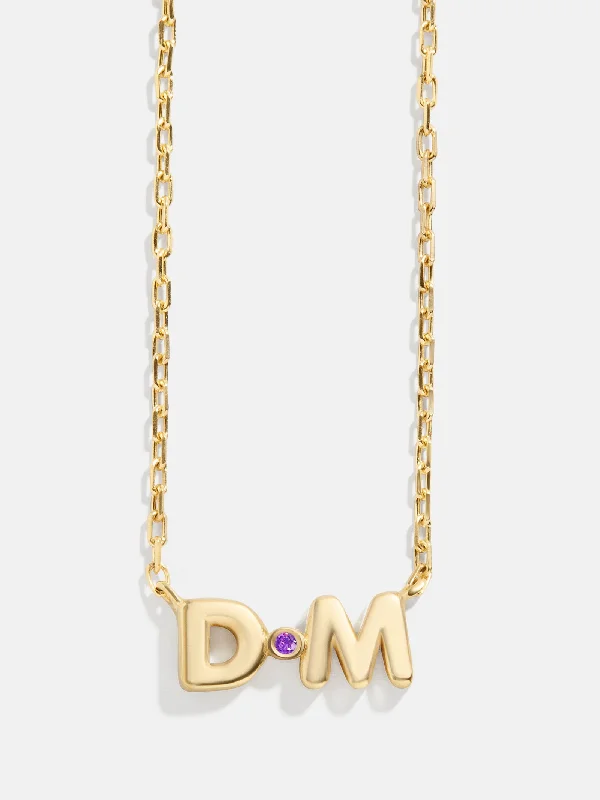 vintage crystal necklaces for women -18K Gold Double Initial Birthstone Custom Necklace - Amethyst