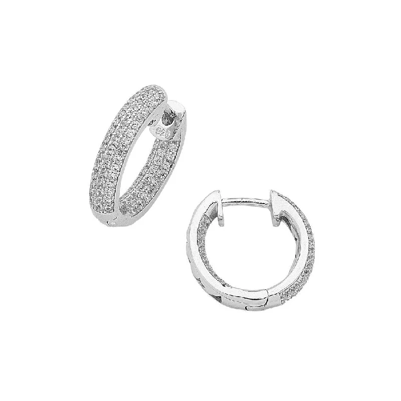 crystal earrings for women -Sterling Silver Cubic Zirconia Pave Hoop Earrings