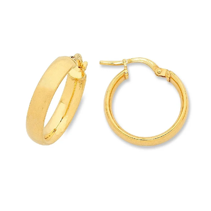 fashion earrings for women -9ct Yellow Gold Silver Infused Hoop Earrings 4mm x 15mm