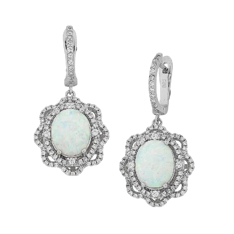 custom hoop earrings for women -Sterling Silver Created Opal and Cubic Zirconia Earrings