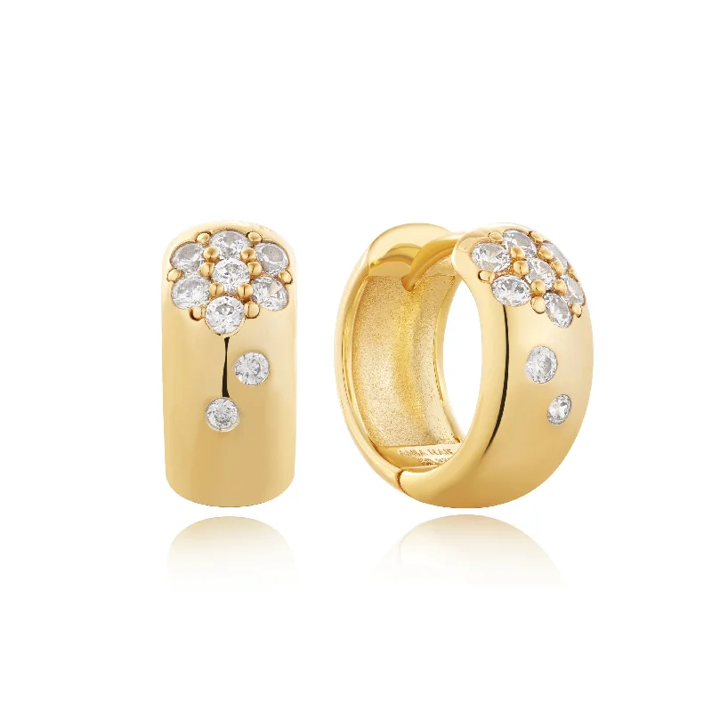 cute earrings for women -Ania Haie Gold Sparkle Wide Huggie Hoop Earrings