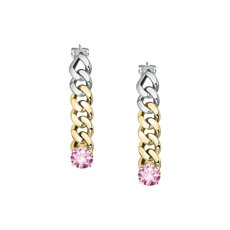 gold drop earrings for women -Chiara Ferragni Chain Collection Pink Stone Gold Earrings