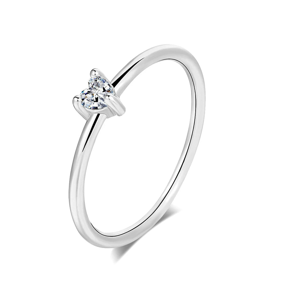 stackable rings for women -Dainty Minimalist Sweet Heart Shape Zircon Ring