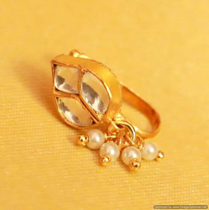 vintage rings for women -Kundan  and  pearl marathi nose ring