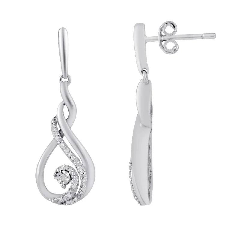 silver dangle earrings for women -Mirage Swirl Drop Stud Earrings with 0.10ct of Diamonds in Sterling Silver