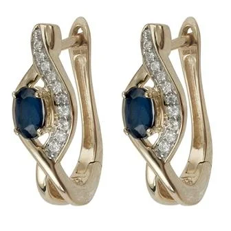 dangle earrings for women -Oval Sapphire Earrings with 0.05ct of Diamonds in 14ct Yellow Gold