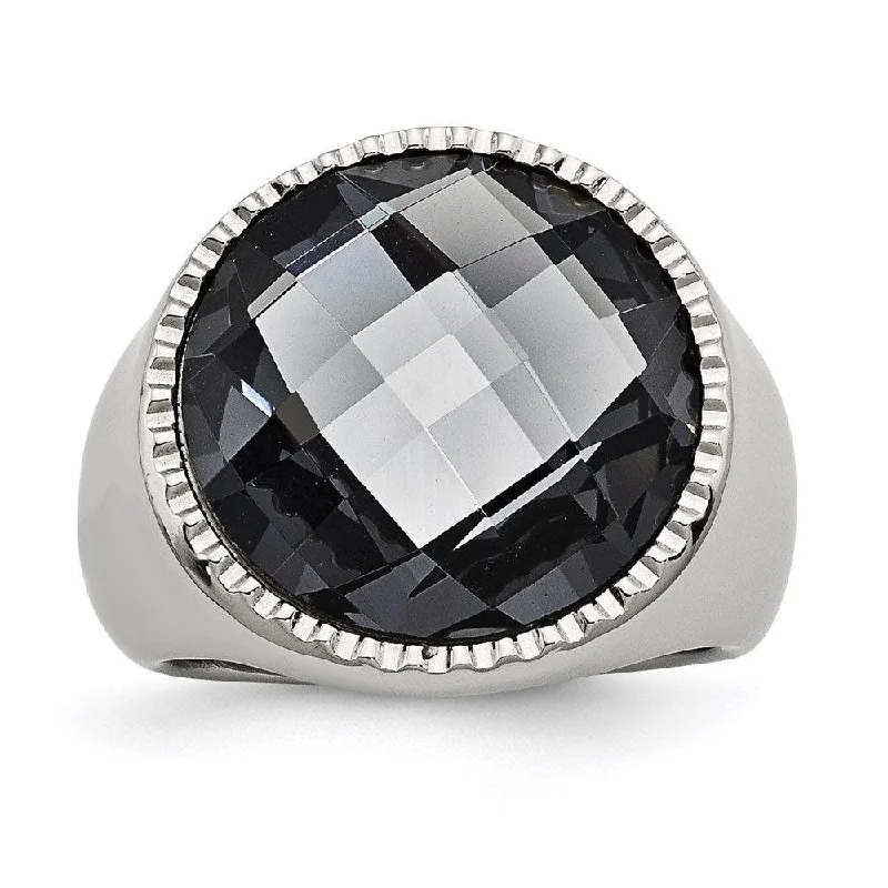 luxury wedding rings -Stainless Steel Polished Grey Glass Ring