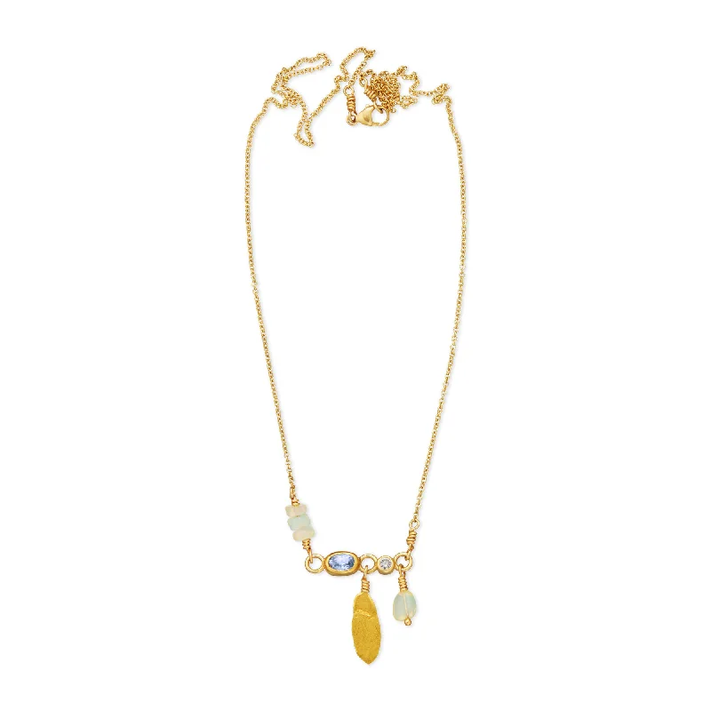 elegant necklaces for women -Leaf 18K & 24K Gold Necklace w. Sapphire & Diamond