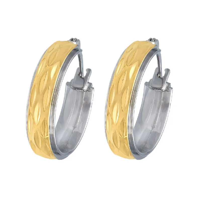 gemstone earrings for women -Yellow & White Stainless Steel Hoop Earrings