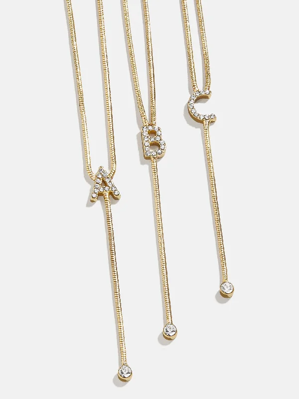 fine jewelry necklaces for women -Pavé Initial Y-Chain Necklace - Gold/Pavé