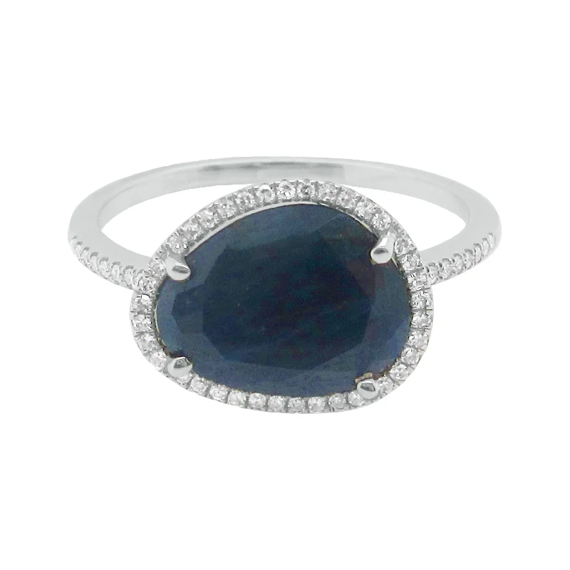 colorful rings for women -14K GOLD DIAMOND CARA BLUE SAPPHIRE RING