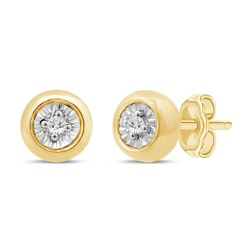 luxury drop earrings for women -Diamond Set Miracle Surround Stud Earrings in Yellow Gold