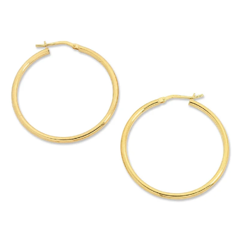 wedding earrings for women -9ct Yellow Gold Silver Infused Plain Hoop Earrings 50mm