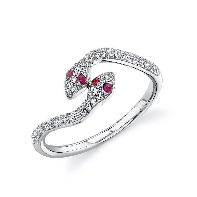 luxury promise rings -14K GOLD DIAMOND AND RUBY ALEXA SNAKE RING