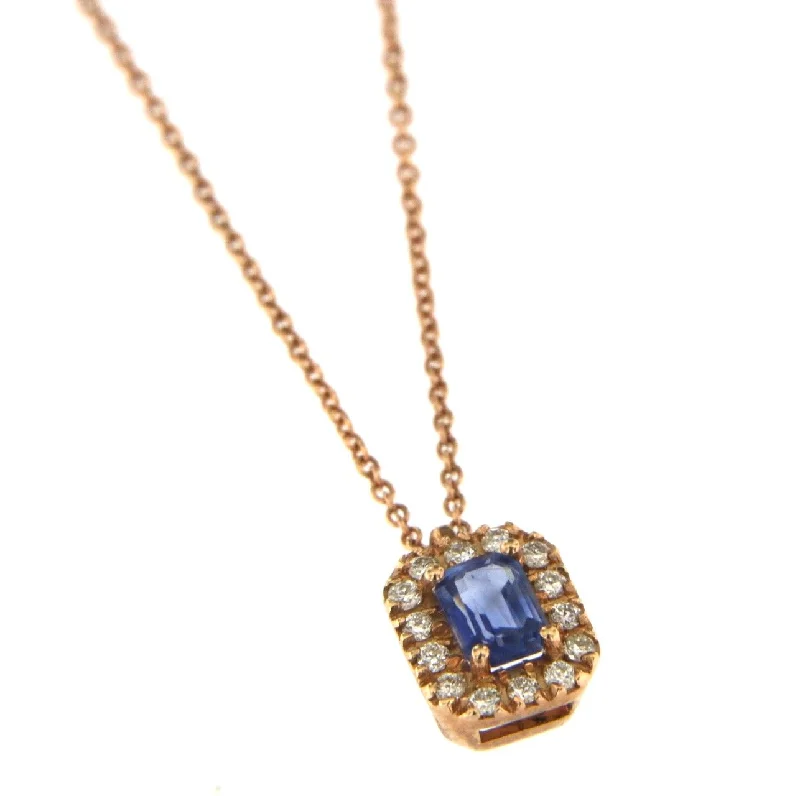 trendy necklaces for women -Candy 18K Rose Gold Necklace w. Diamonds & Blue Sapphire