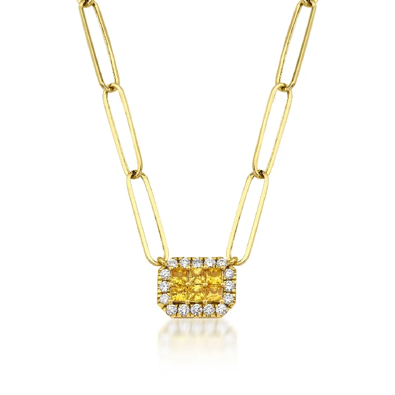 pearl necklaces for women -Fortuna Belle Amarillo Paperclip 18K Gold Necklace w. Diamonds & Sapphires