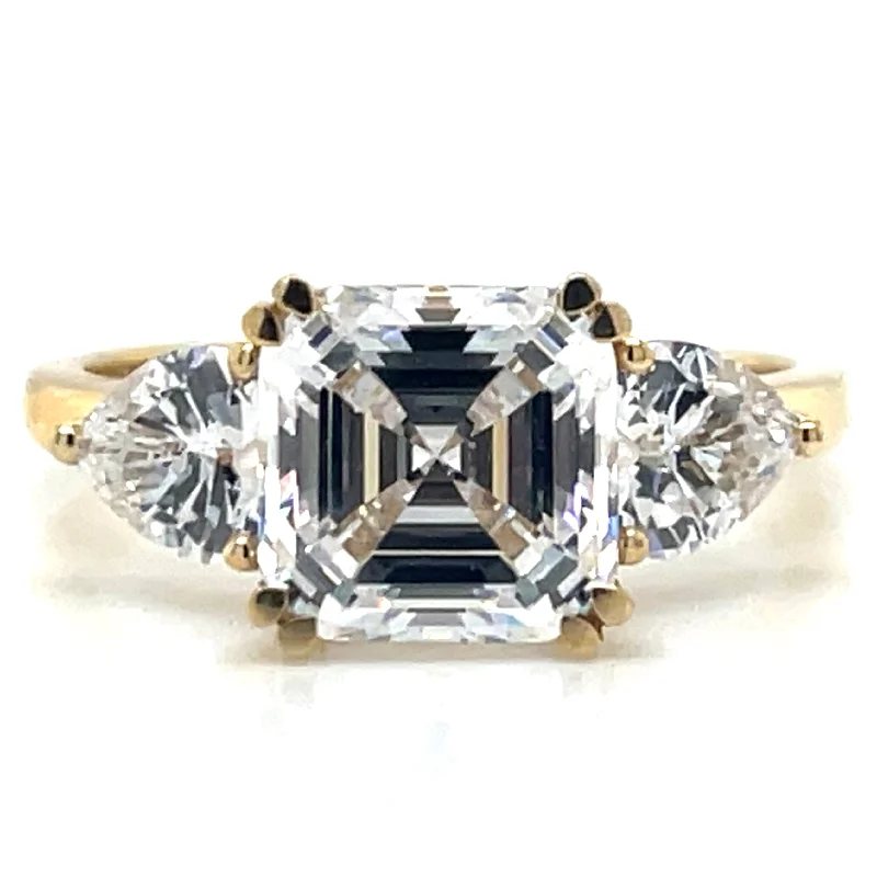 classic rings for women -9ct Yellow Gold Assher & Heart Cut Cubic Zirconia Ring