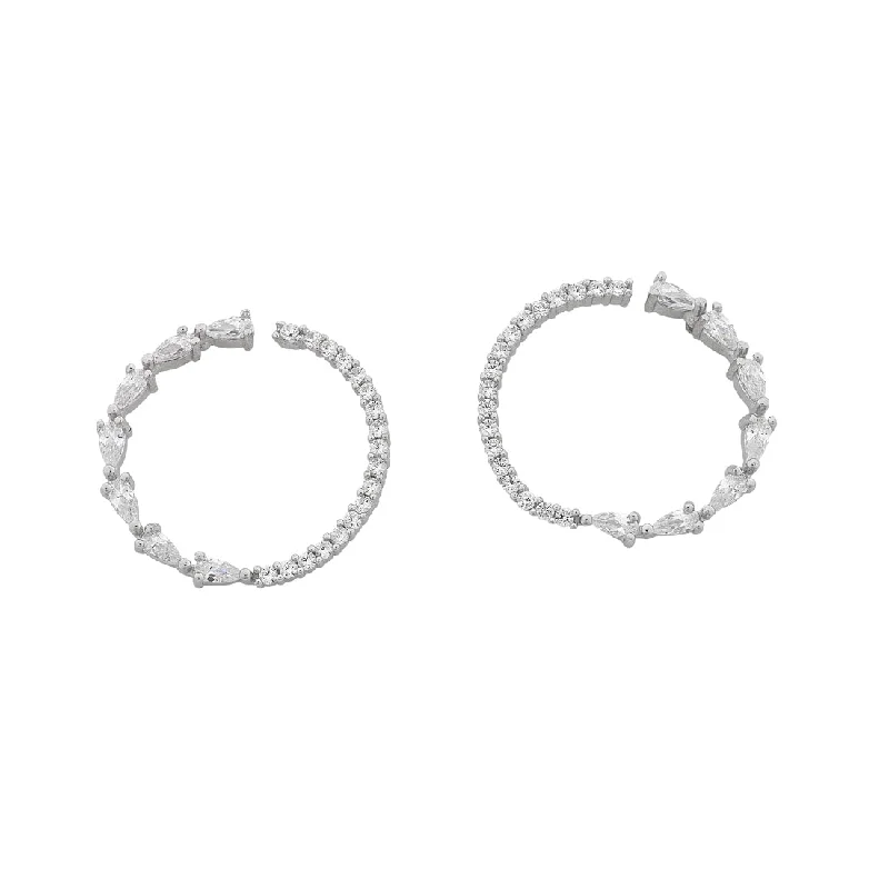 boho earrings for women -Sterling Silver Cubic Zirconia Stud Earring in Hoop Shape