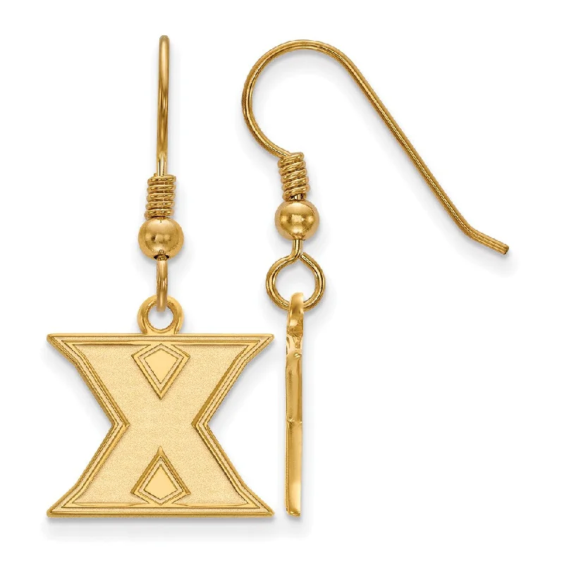 birthday gift earrings for women -14k Gold Plated Silver Xavier University Small Dangle Earrings