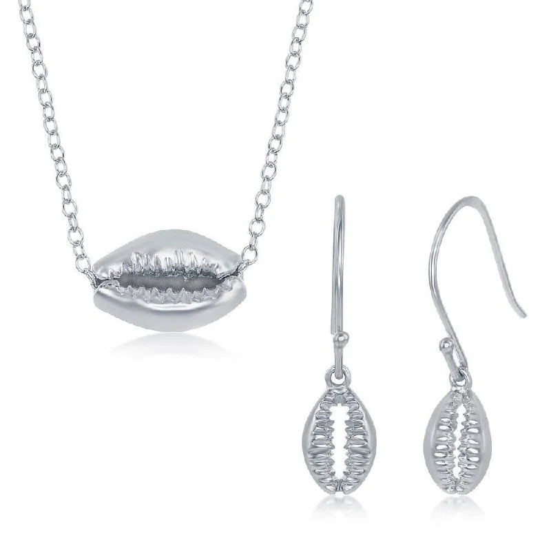 fine jewelry necklaces for women -Sterling Silver Cowrie Shell Necklace and Earrings Set