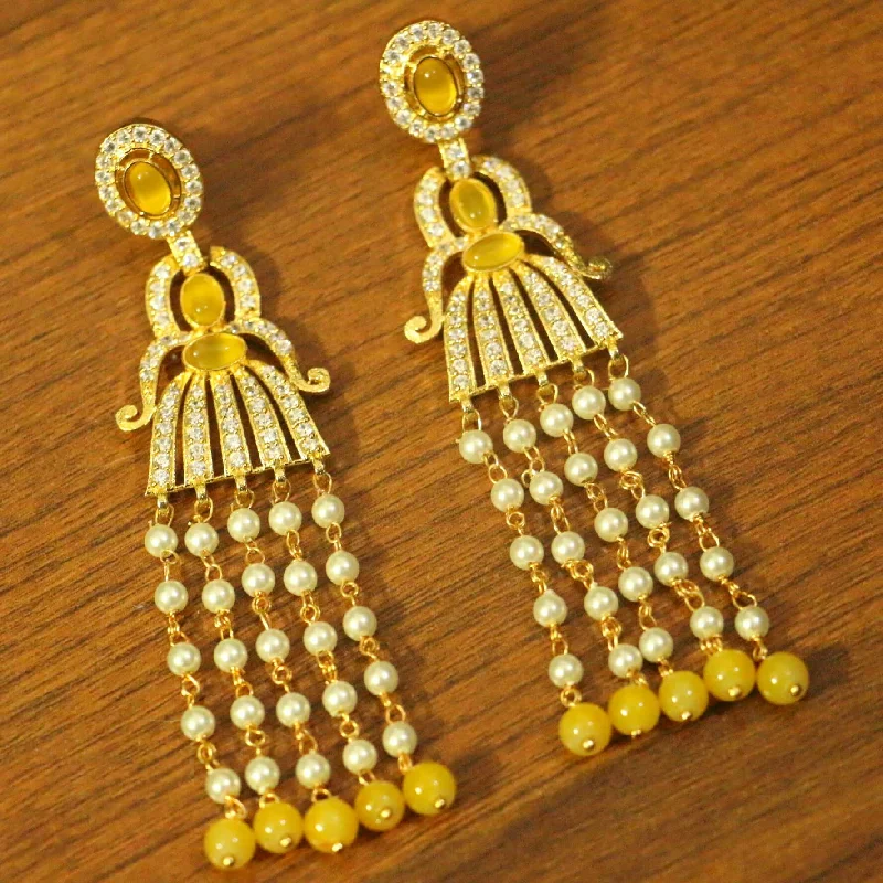 cute earrings for women -Yellow American Diamonds Onyx Yellow Gold Danglers Drops