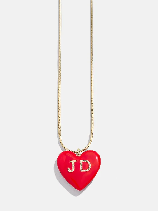 statement gold necklaces for women -Custom Initial Enamel Heart Pendant Necklace - Red