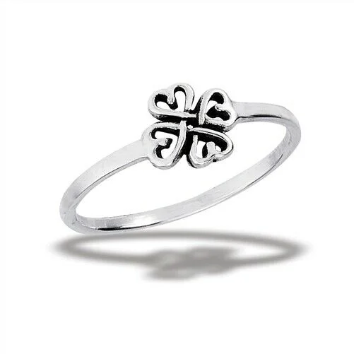 bridal rings for women -STERLING SILVER Celtic Four Heart Clover Ring