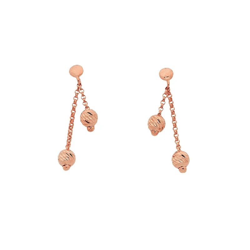 dangle earrings for women -9ct Rose Gold Silver Infused Double Ball Dangle Earrings