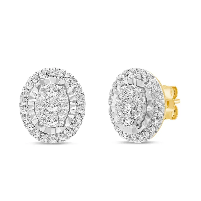 cute earrings for women -Oval Shaped Stud Earrings with 0.40ct of Diamonds in 9ct Yellow Gold