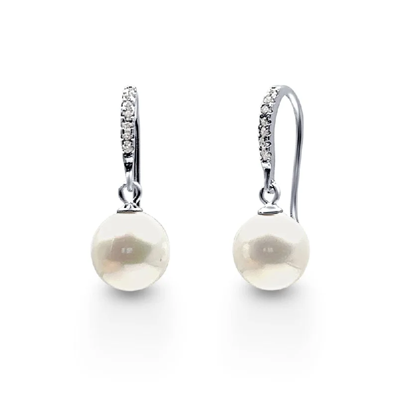 large gold hoop earrings for women -Sterling Silver Pearl and Cubic Zirconia Drop Earrings