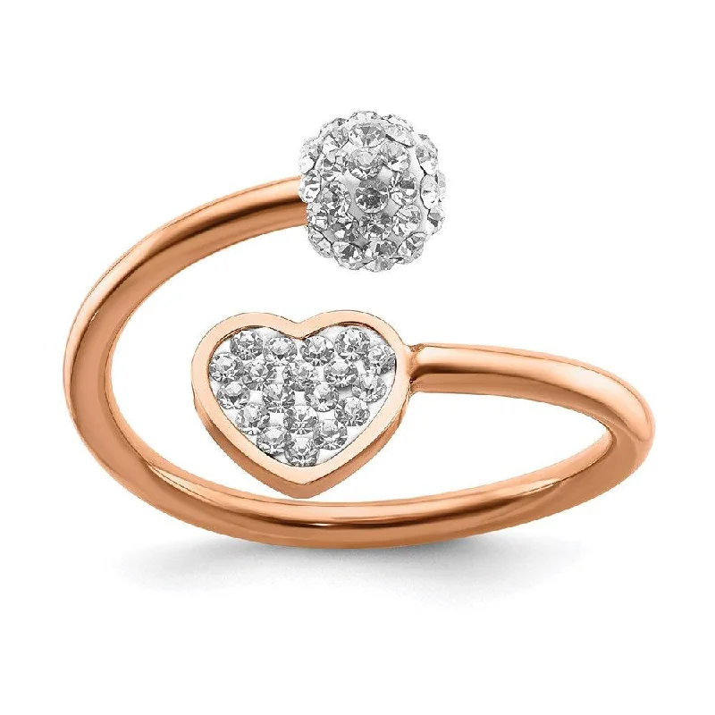 cocktail rings for women -Stainless Steel Polished Rose IP-plated with Preciosa Crystal Heart Ring