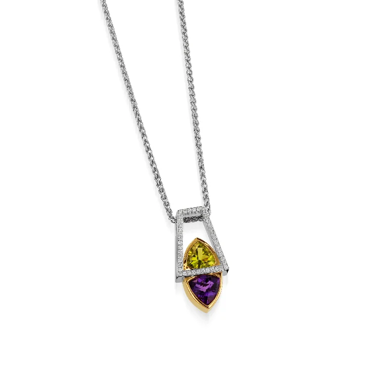 fashion gold necklaces for women -Signature Trillion Amethyst and Peridot Pendant Necklace with Pave Diamonds