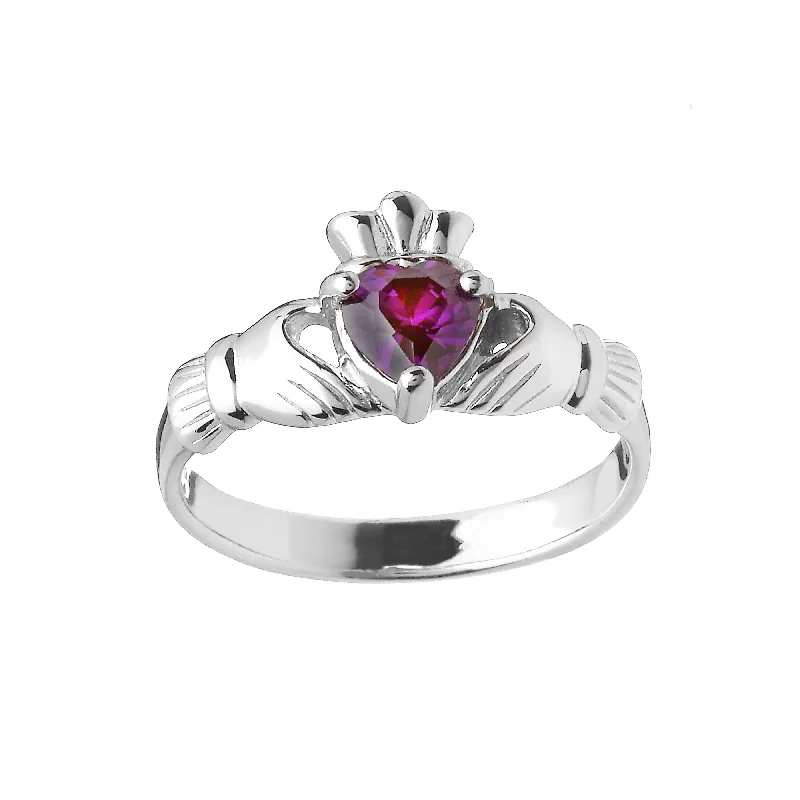 custom name rings -Sterling Silver February Birthstone Claddagh Ring