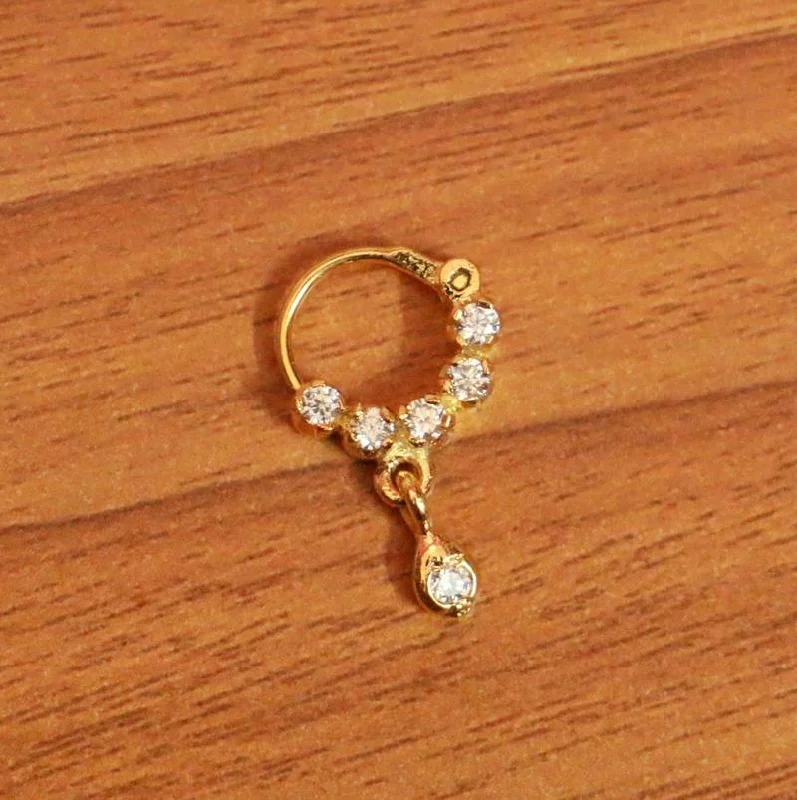 statement diamond rings -CZ STUDDED GOLD PLATED SMALL NOSE PIERCING NOSE RING