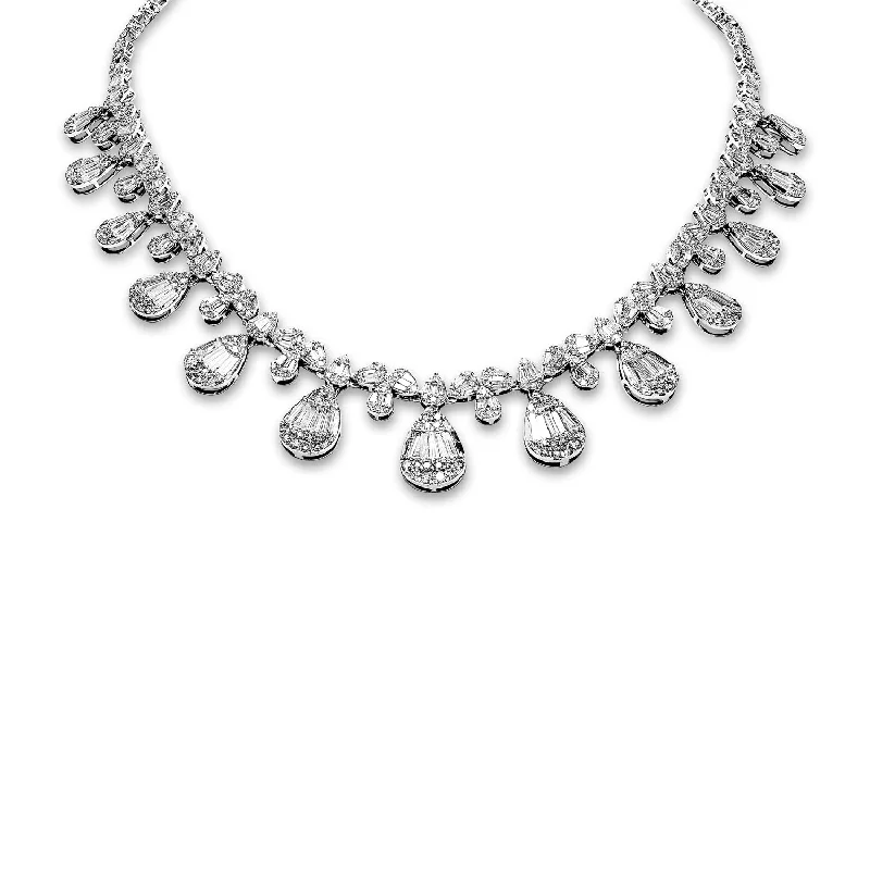 vintage gold necklaces for women -Rayna 17 Carat Combine Mix Shape Diamond Bib Necklace in 14kt White Gold