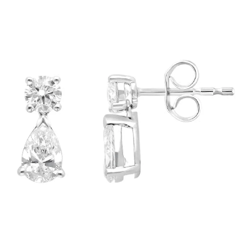 vintage drop earrings for women -Pear Drop Stud Earrings with 1.50ct of Laboratory Grown Diamonds in 9ct White Gold