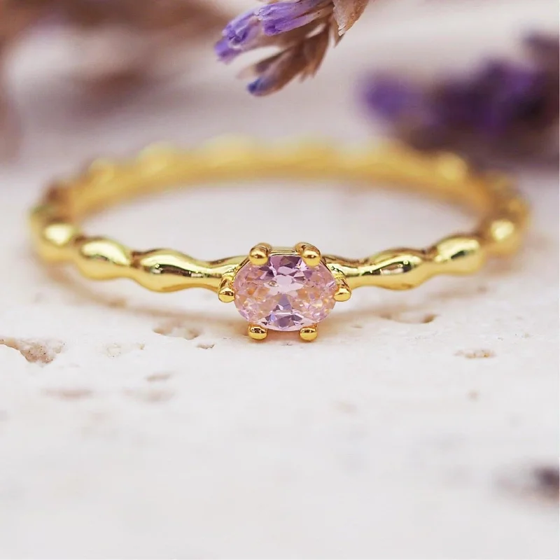 classic wedding rings -Gold Dainty Rose Quartz Ring