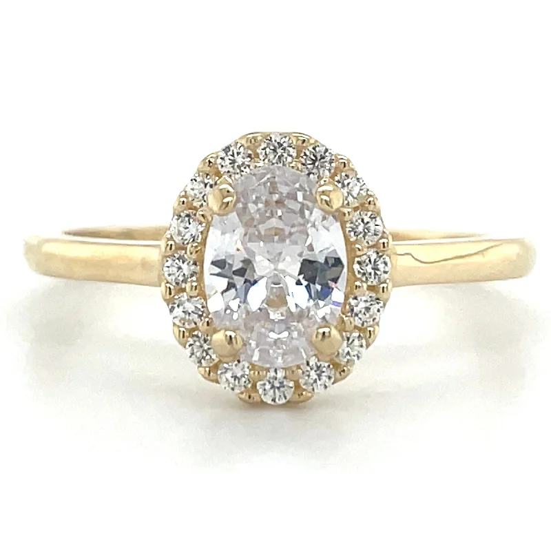 promise rings for women -9ct Yellow Gold Cz Oval Halo Ring