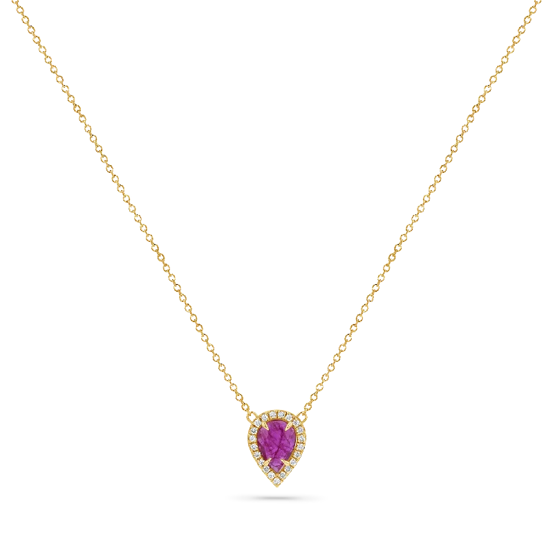 personalized gold necklaces for women -Diamond Pave Ruby Solitaire Pendant