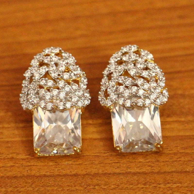 hoop earrings for women -Diamond Look Gold Plated Signity Studs