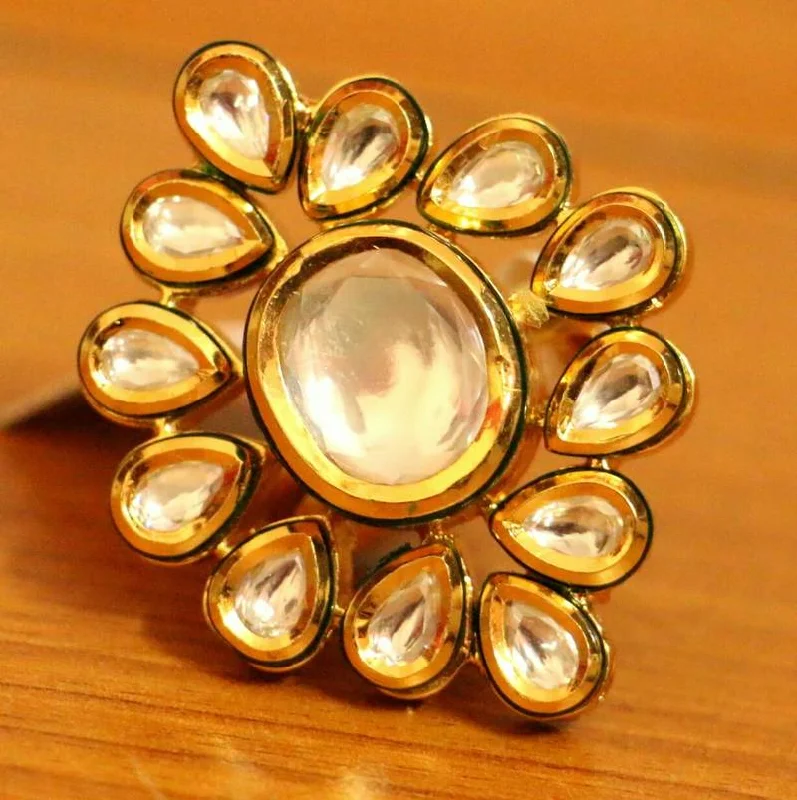 engagement rings for women -KUNDAN POLKI GOLD PLATED COCKTAIL RING