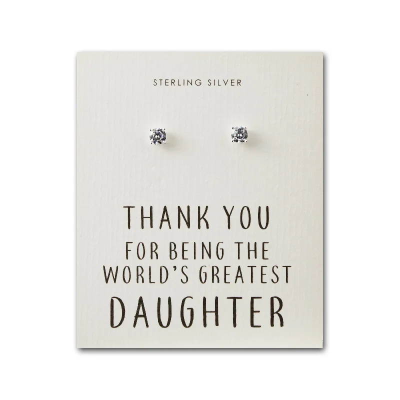 multi-colored earrings for women -Sterling Silver World's Greatest Daughter Crystal Earrings