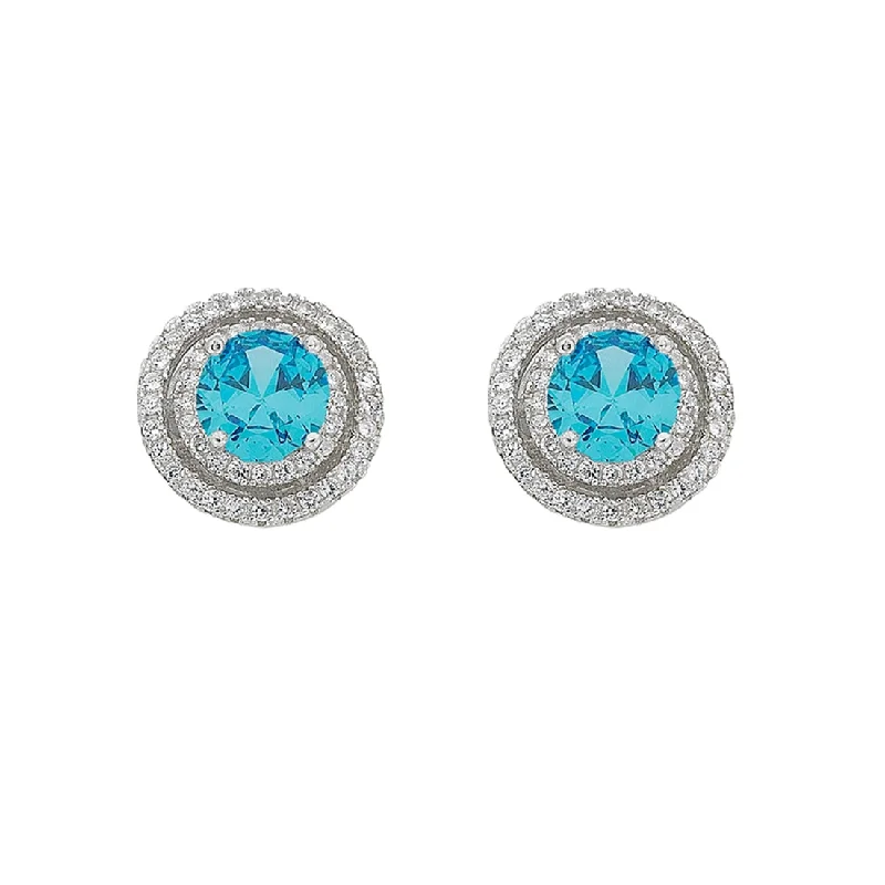 luxurious pearl drop earrings -March Birthstone Sterling Silver Light Blue Cubic Zirconia Halo Earrings