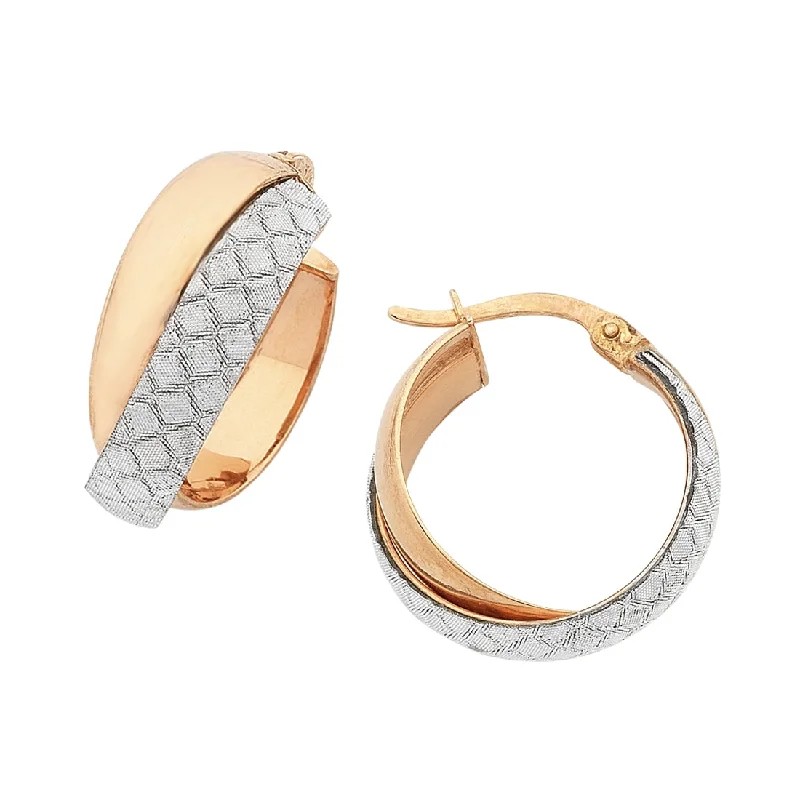 trendy statement earrings for women -9ct Rose Gold Silver Infused Stardust Hoop Earrings