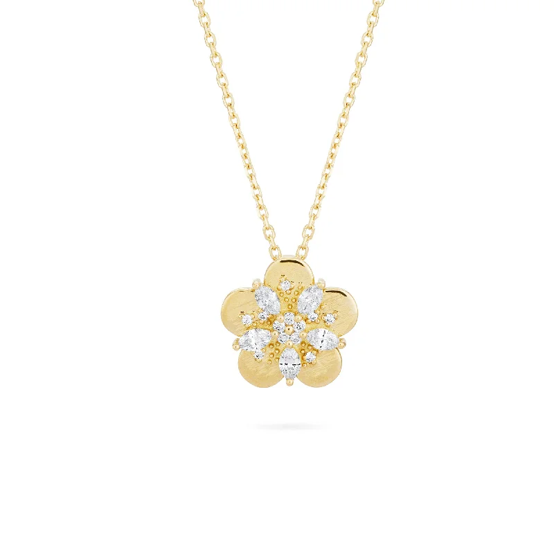 engraved gold necklaces for women -Fleur Bloom 18K Gold Necklace w. Diamonds