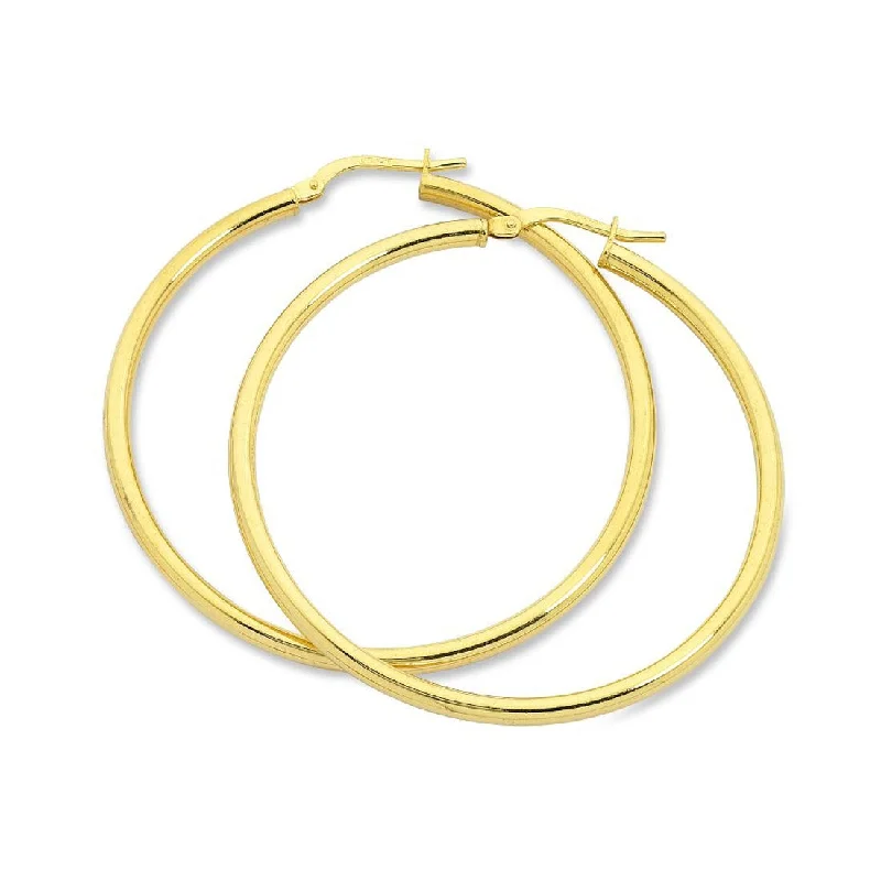 casual earrings for women -9ct Yellow Gold Silver Infused Plain Hoop Earrings 65mm