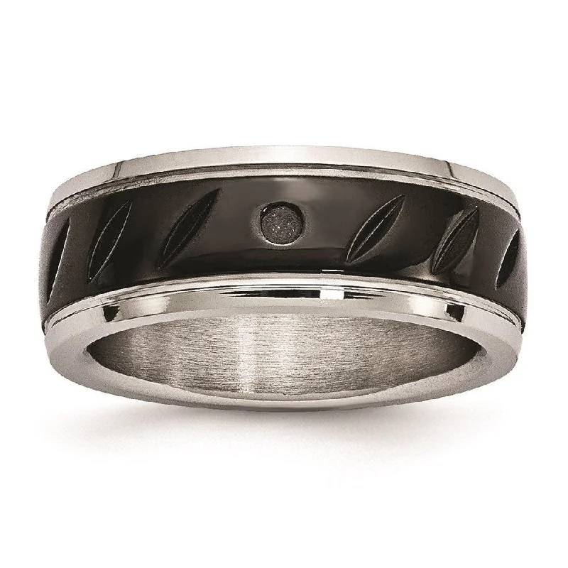 white gold rings for women -Stainless Steel Polished Black IP Grooved Ring