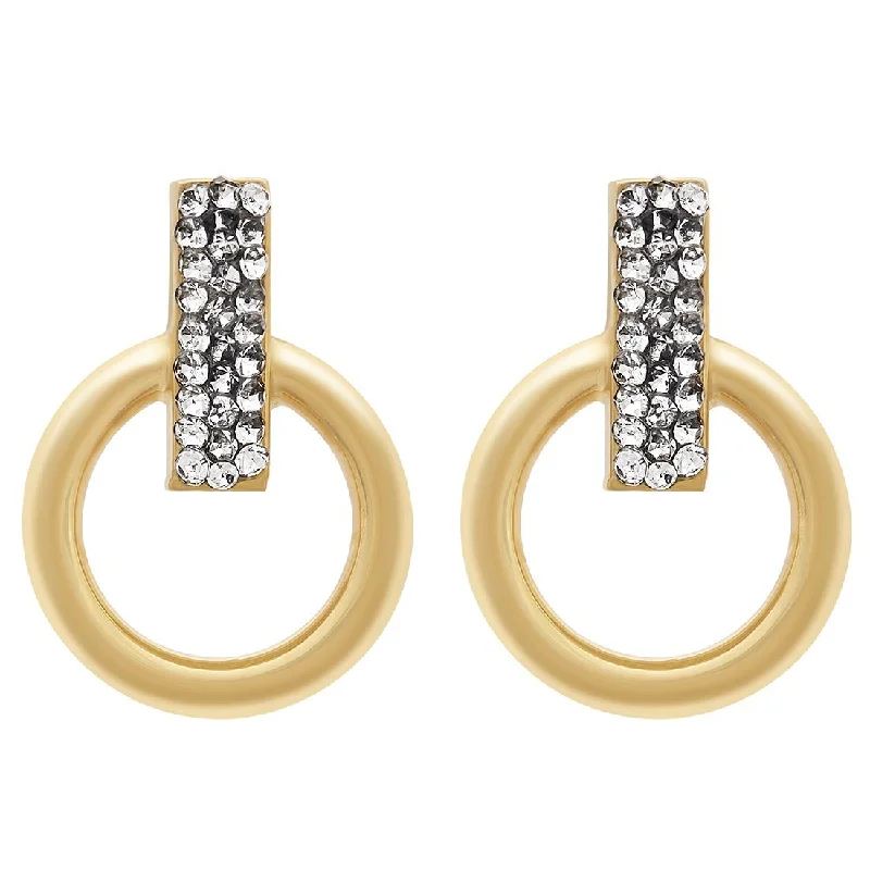 personalized earrings for women -Crystal Bar Circle Hoop Earrings in 9ct Yellow Gold Silver Infused