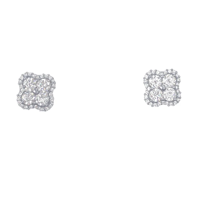 minimalist earrings for women -Clover Stud Earrings with Cubic Zirconia in Sterling Silver